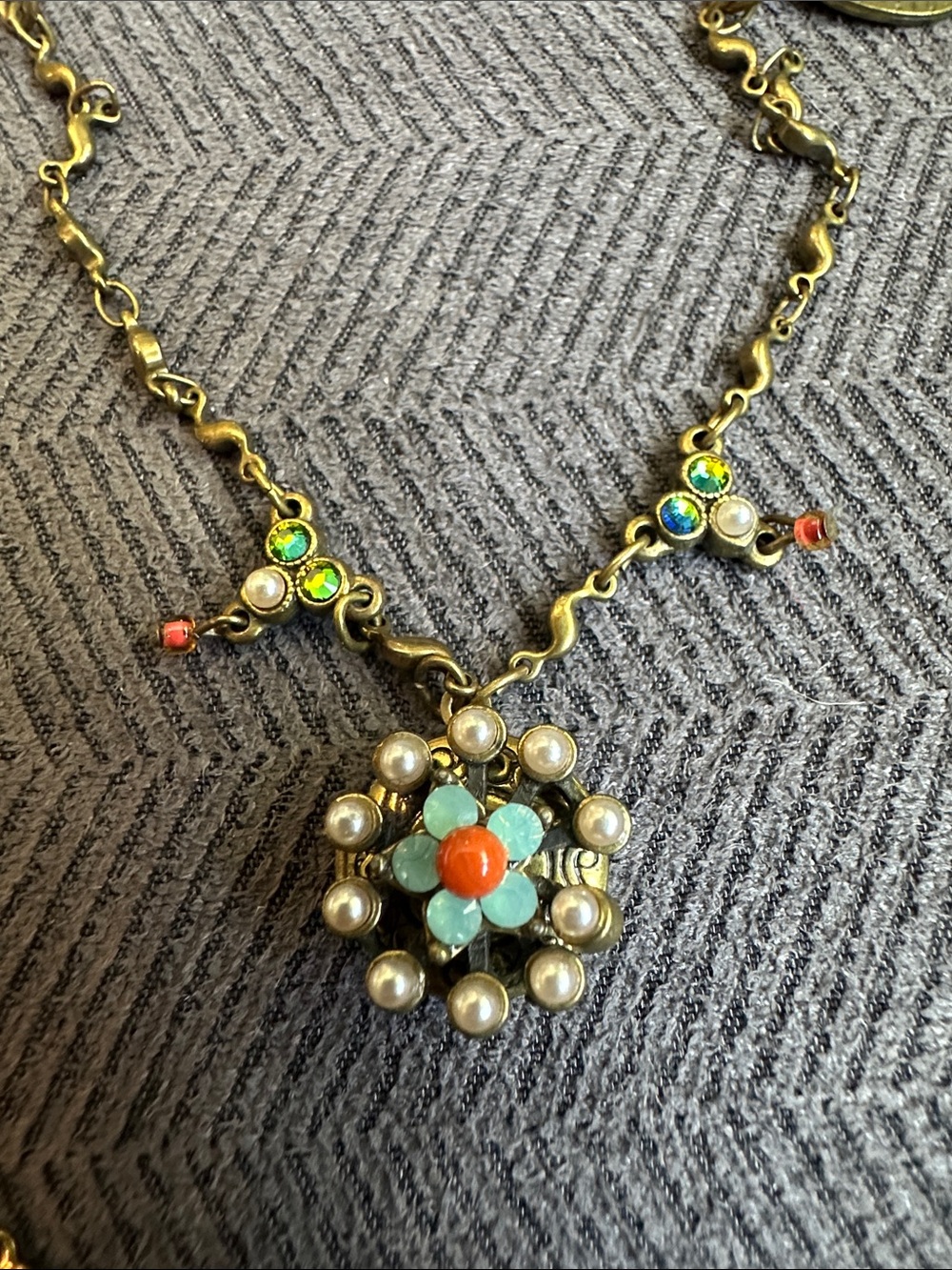 Michal Negrin Gold-tone Layered doubleFloral Locket Necklace - Picture 3 of 9